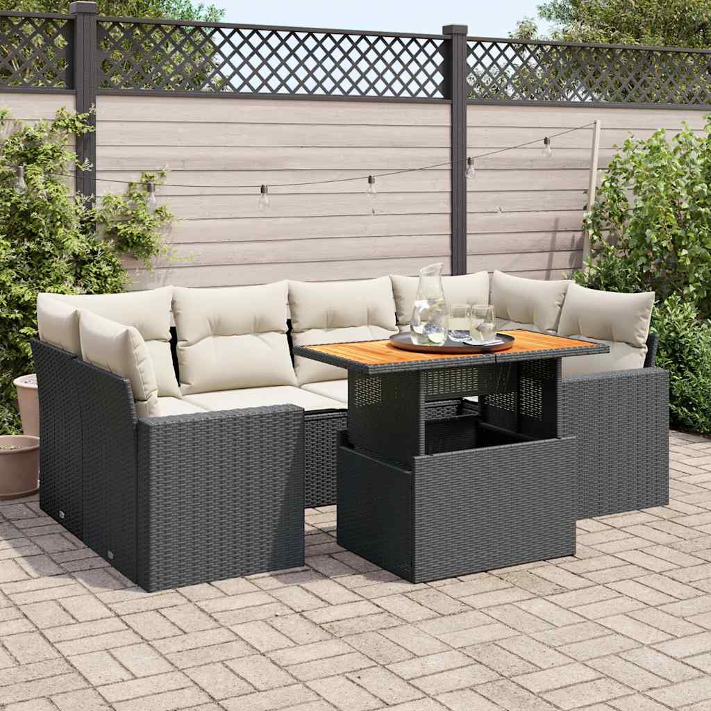 vidaXL Set Divani da Giardino con Cuscini 7pz Nero Polyrattan