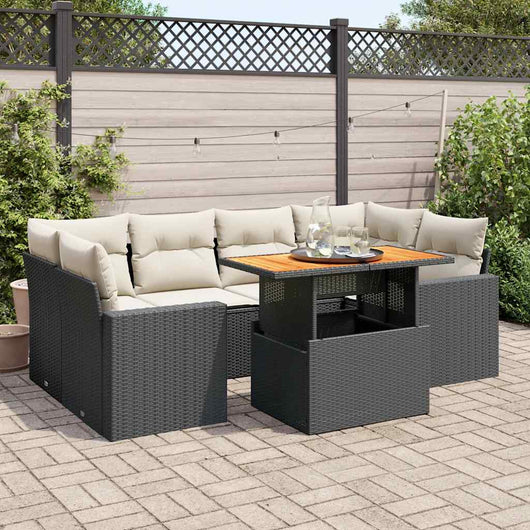 vidaXL Set Divani da Giardino con Cuscini 7pz Nero Polyrattan