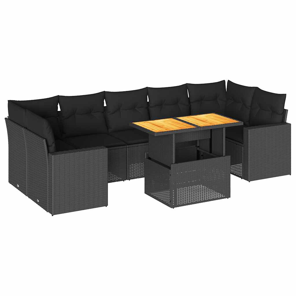 vidaXL Set Divani da Giardino con Cuscini 8 pz Nero in Polyrattan