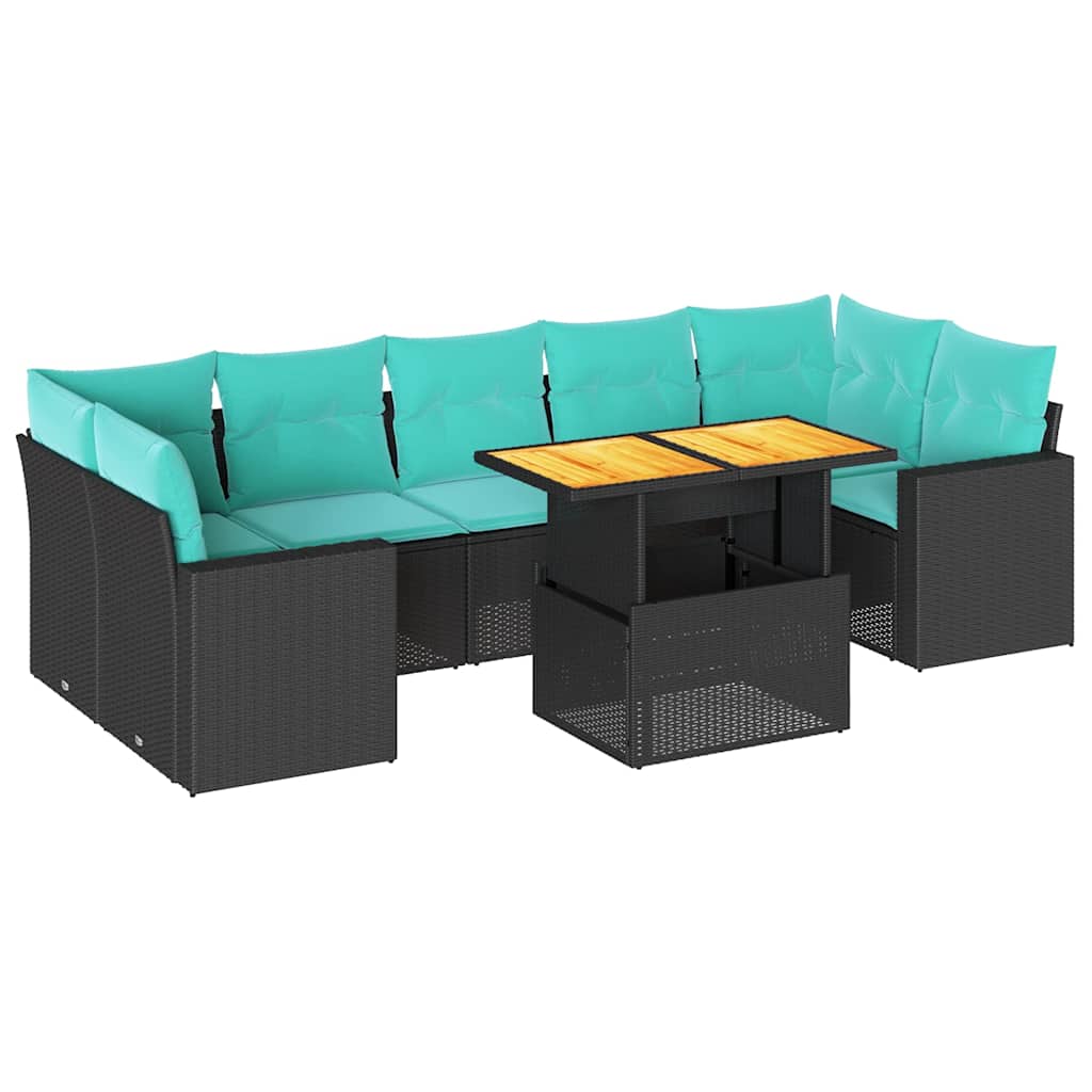 Set Divani da Giardino con Cuscini 8 pz Nero in Polyrattan 3327011