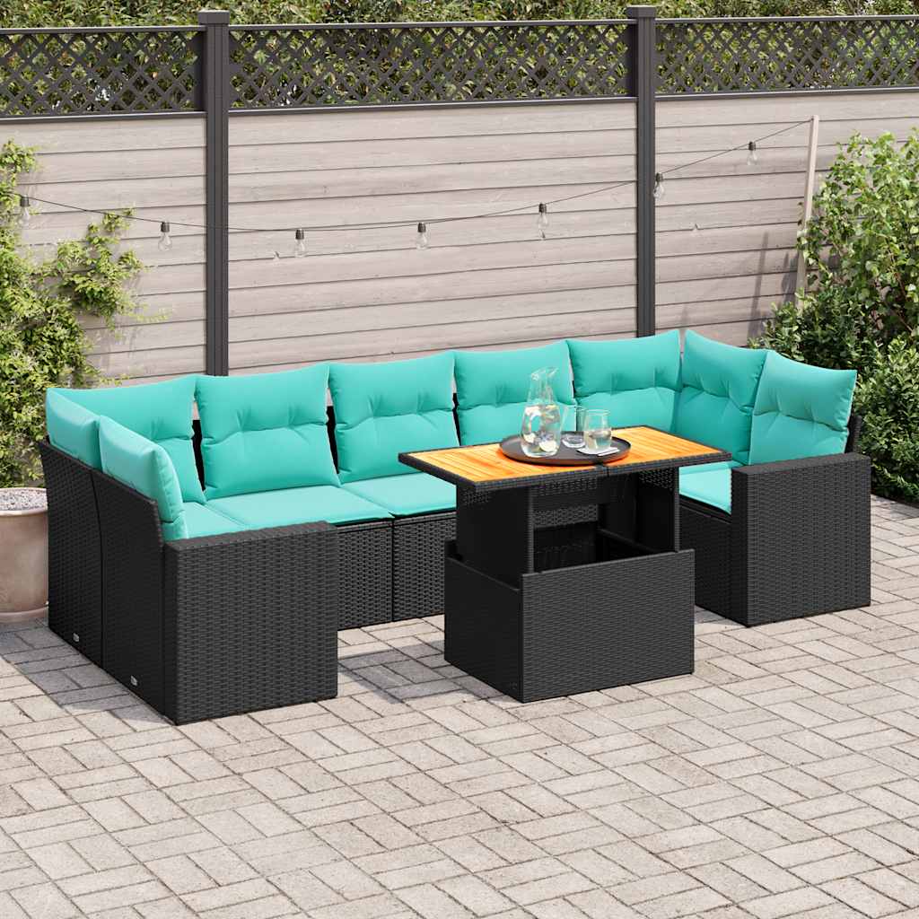 Set Divani da Giardino con Cuscini 8 pz Nero in Polyrattan 3327011