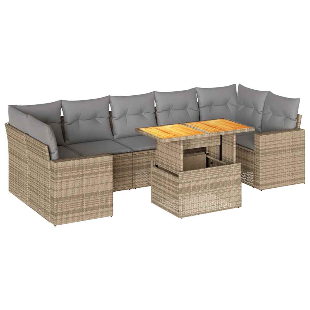Set Divano da Giardino 8 pz con Cuscini Beige in Polyrattan