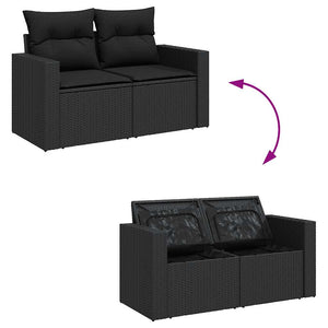 vidaXL Set Divani da Giardino 9 pz con Cuscini Nero in Polyrattan