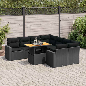 vidaXL Set Divani da Giardino 9 pz con Cuscini Nero in Polyrattan