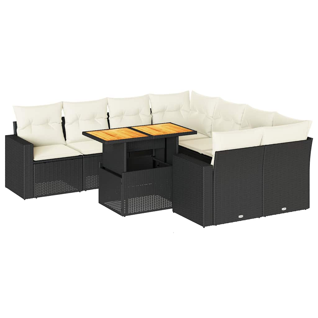 Set Divani da Giardino 9 pz con Cuscini Nero in Polyrattan 3327017