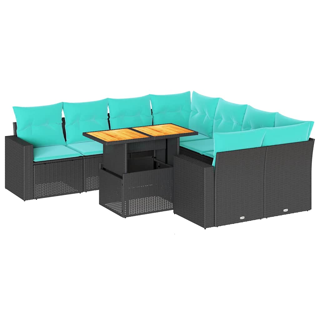Set Divani da Giardino 9 pz con Cuscini Nero in Polyrattan 3327018