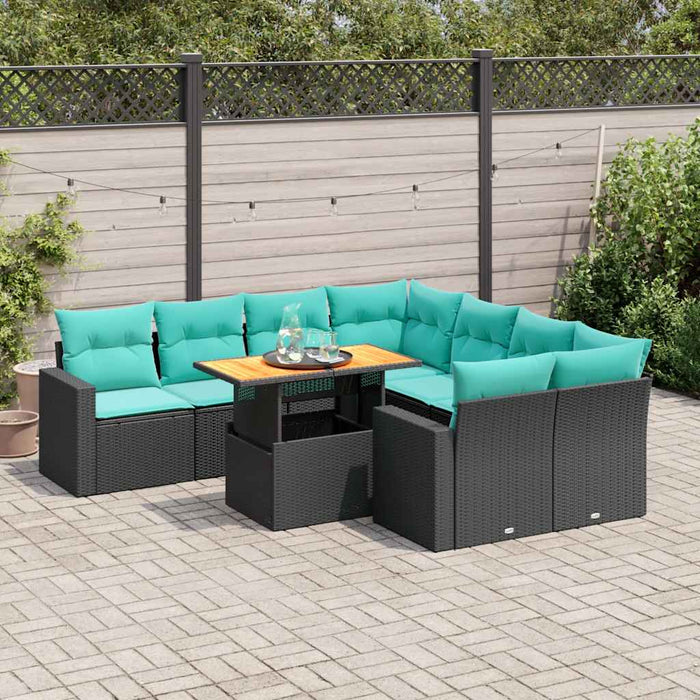 Set Divani da Giardino 9 pz con Cuscini Nero in Polyrattan 3327018