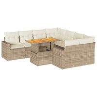 Set Divano da Giardino 9 pz con Cuscini Beige in Polyrattan