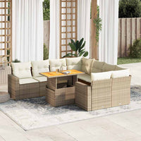 Set Divano da Giardino 9 pz con Cuscini Beige in Polyrattan
