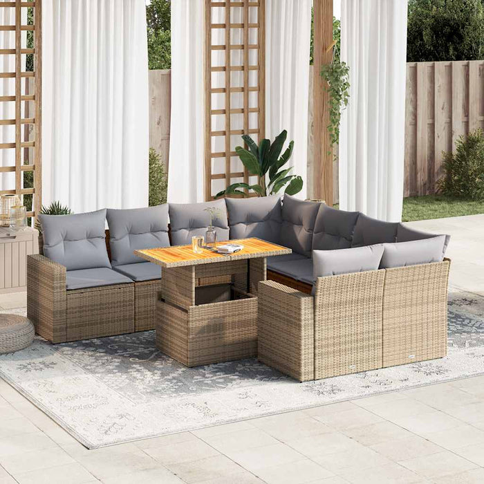 vidaXL Set Divano da Giardino 9 pz con Cuscini Beige in Polyrattan
