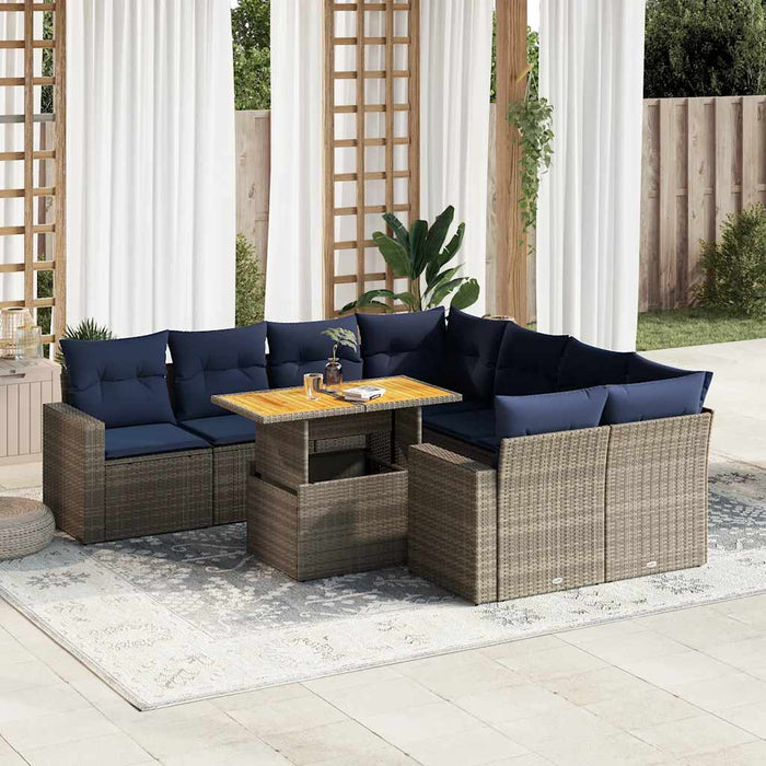vidaXL Set Divano da Giardino 9 pz con Cuscini Grigio in Polyrattan