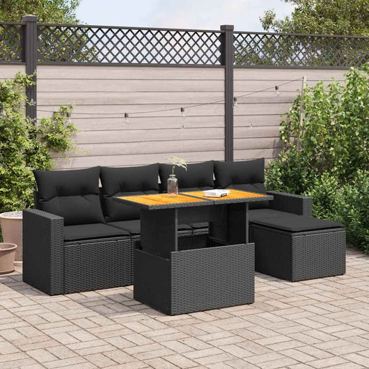 vidaXL Set Divano da Giardino 6 pz con Cuscini Nero in Polyrattan