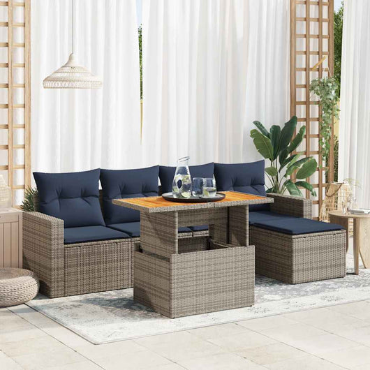 vidaXL Set Divano da Giardino 6 pz con Cuscini Grigio in Polyrattan