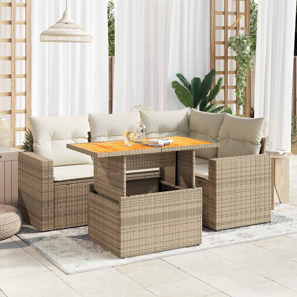 Set Divano da Giardino 5 pz con Cuscini Beige in Polyrattan 3327033