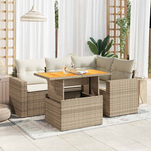 Set Divano da Giardino 5 pz con Cuscini Beige in Polyrattan 3327033