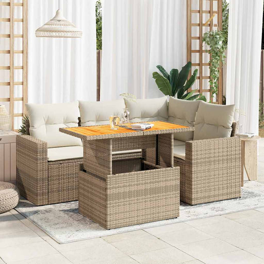 Set Divano da Giardino 5 pz con Cuscini Beige in Polyrattan 3327033