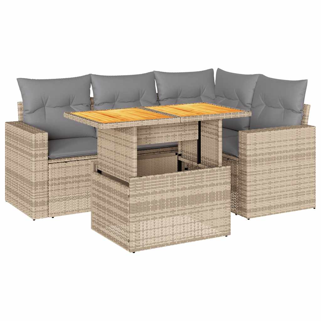 vidaXL Set Divano da Giardino 5 pz con Cuscini Beige in Polyrattan
