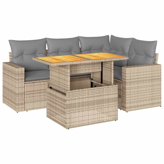 vidaXL Set Divano da Giardino 5 pz con Cuscini Beige in Polyrattan