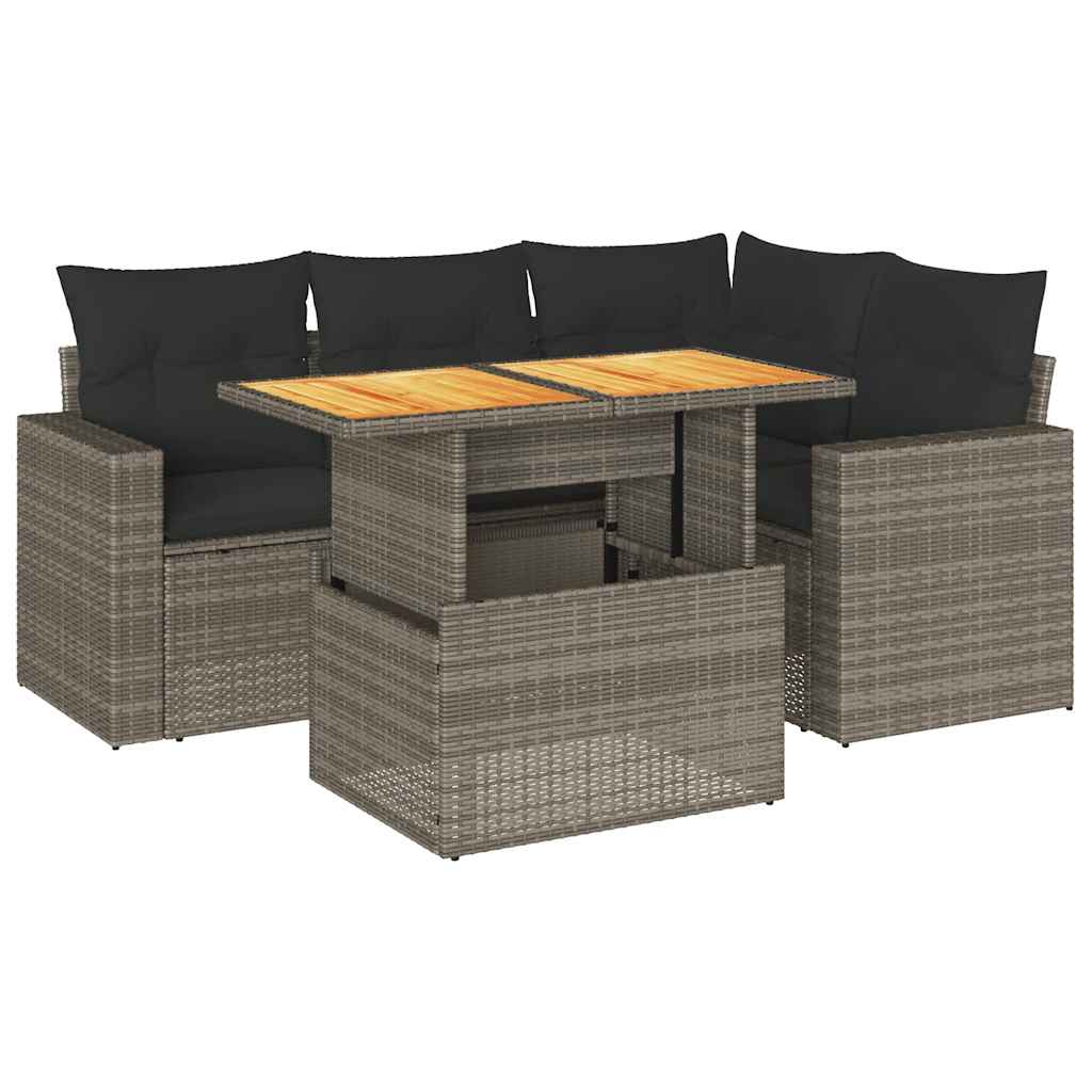 vidaXL Set Divano da Giardino 5 pz con Cuscini Grigio in Polyrattan
