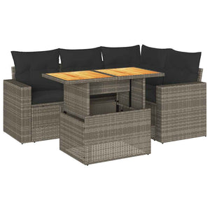 vidaXL Set Divano da Giardino 5 pz con Cuscini Grigio in Polyrattan