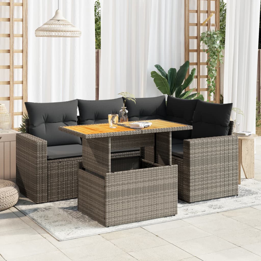 Set Divano da Giardino 5 pz con Cuscini Grigio in Polyrattan 3327035