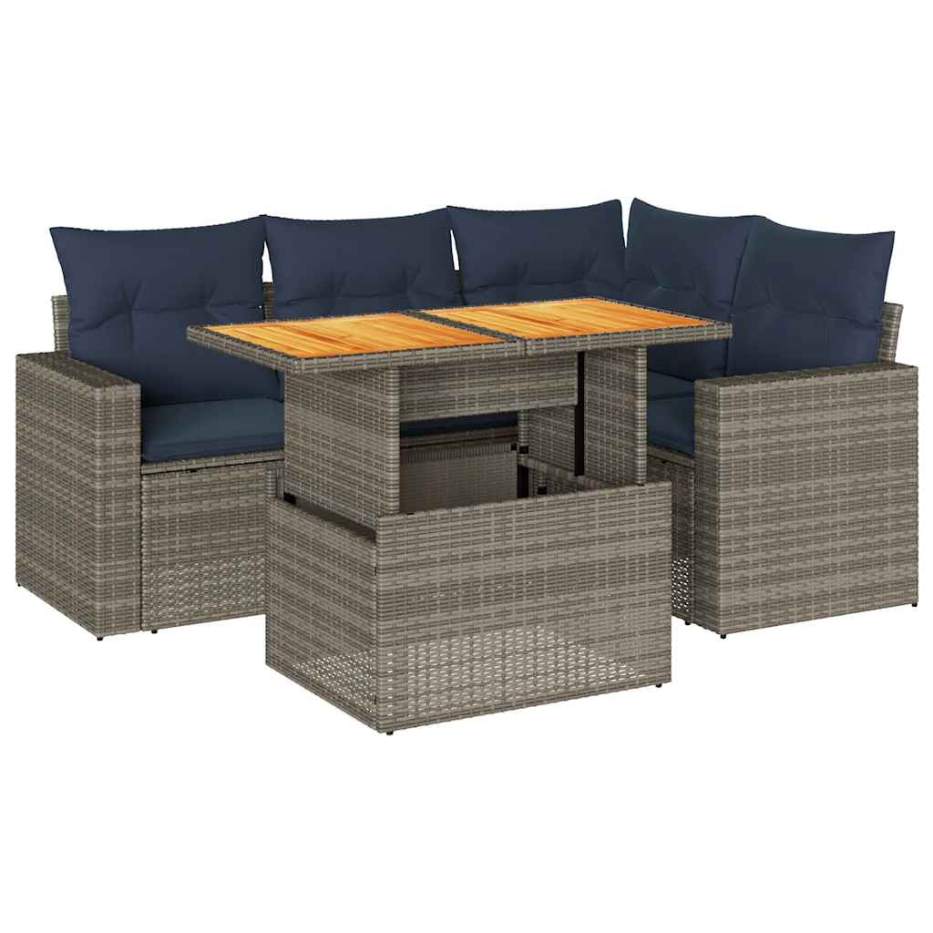 vidaXL Set Divano da Giardino 5 pz con Cuscini Grigio in Polyrattan