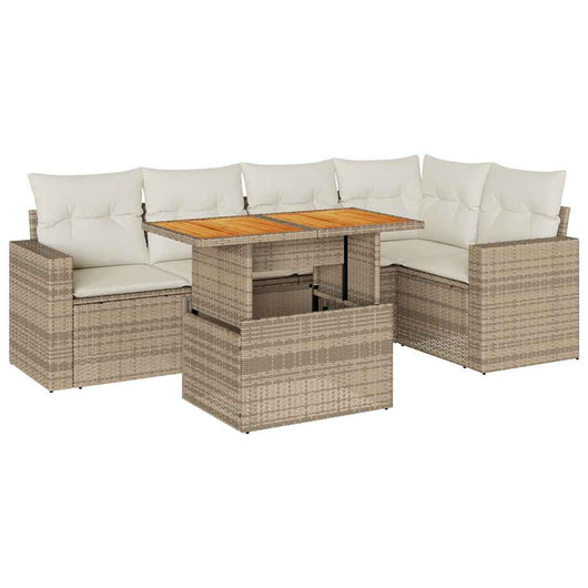Set Divano da Giardino 6 pz con Cuscini Beige in Polyrattan 3327040