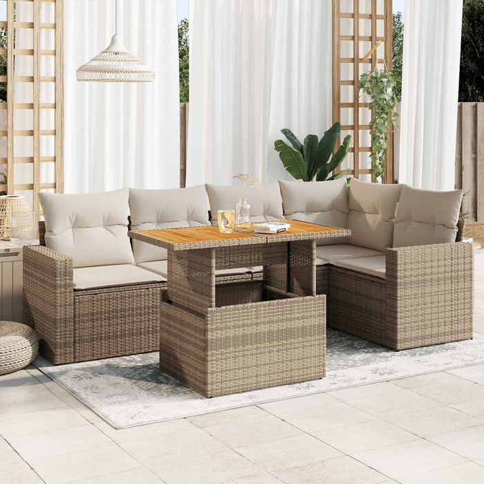 vidaXL Set Divano da Giardino 6 pz con Cuscini Beige in Polyrattan