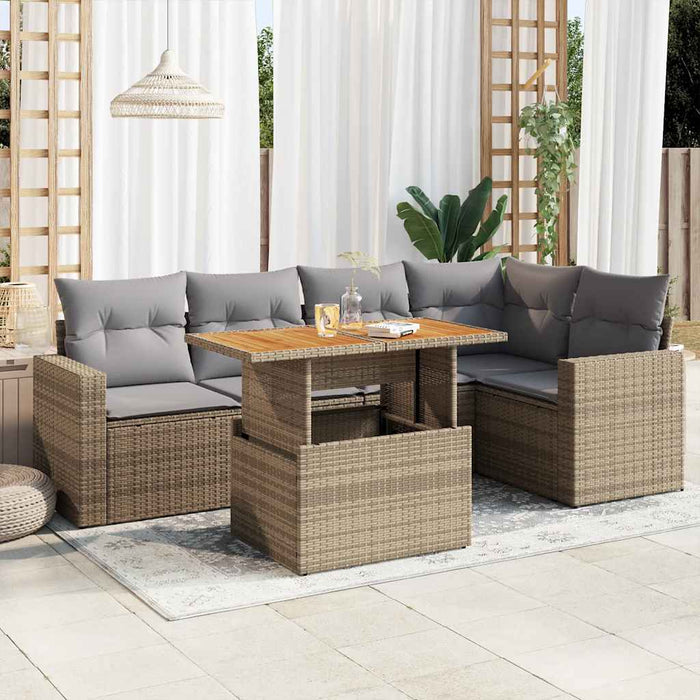 vidaXL Set Divano da Giardino 6 pz con Cuscini Beige in Polyrattan