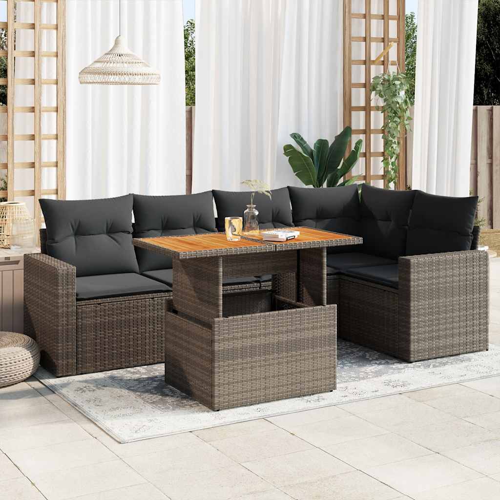 Set Divano da Giardino 6 pz con Cuscini Grigio in Polyrattan 3327042