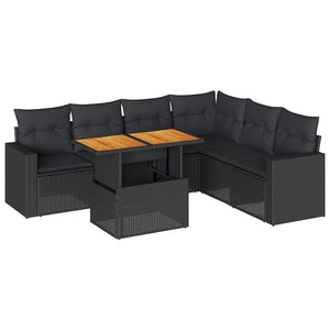 Set Divani da Giardino con Cuscini 7pz Nero Polyrattan 3327044