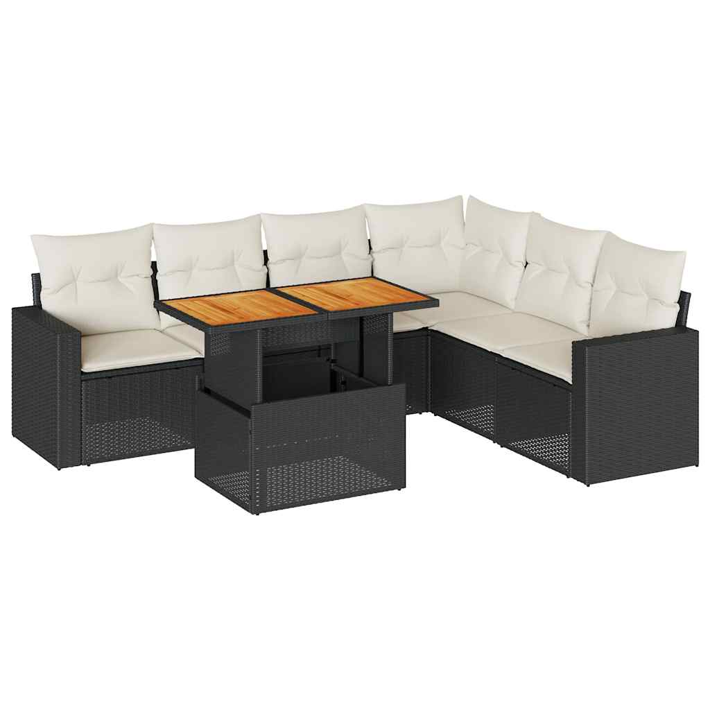 Set Divani da Giardino con Cuscini 7pz Nero Polyrattan
