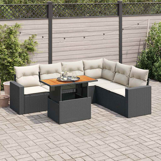 Set Divani da Giardino con Cuscini 7pz Nero Polyrattan