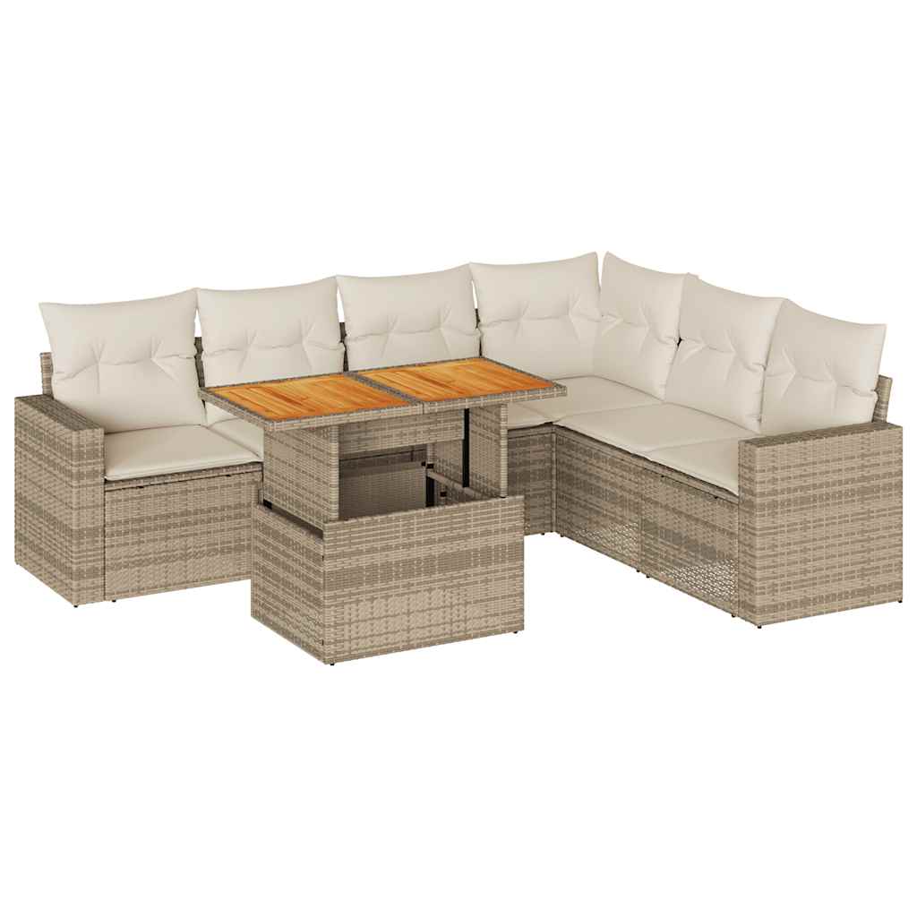 Set Divani da Giardino 7 pz con Cuscini Beige in Polyrattan 3327047