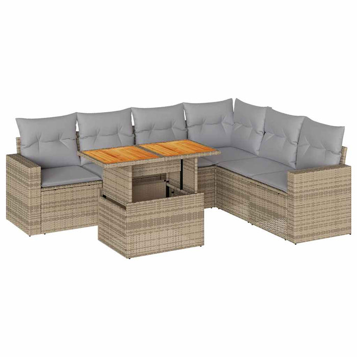 vidaXL Set Divani da Giardino 7 pz con Cuscini Beige in Polyrattan