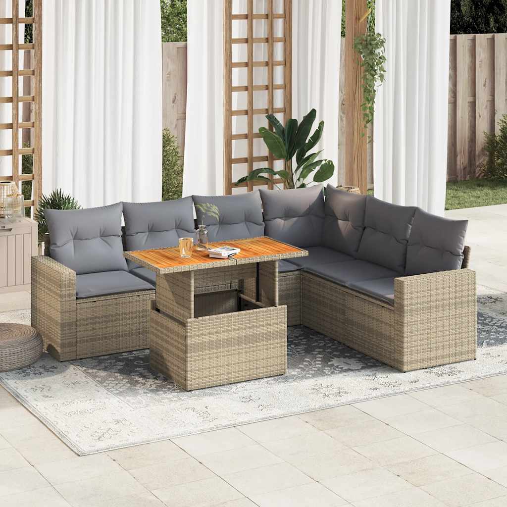 vidaXL Set Divani da Giardino 7 pz con Cuscini Beige in Polyrattan