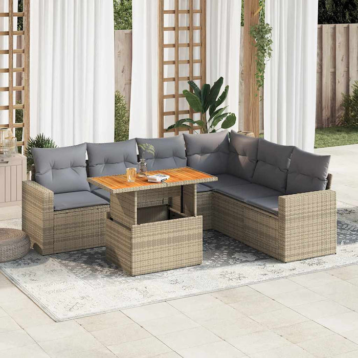 vidaXL Set Divani da Giardino 7 pz con Cuscini Beige in Polyrattan