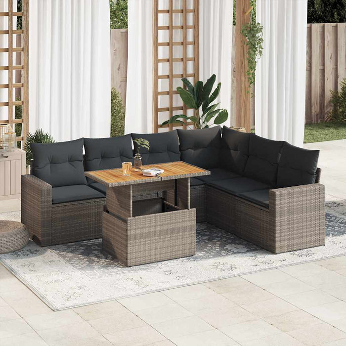vidaXL Set Divani da Giardino 7 pz con Cuscini Grigio in Polyrattan