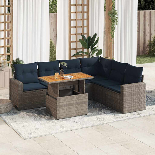 Set Divani da Giardino 7 pz con Cuscini Grigio in Polyrattan