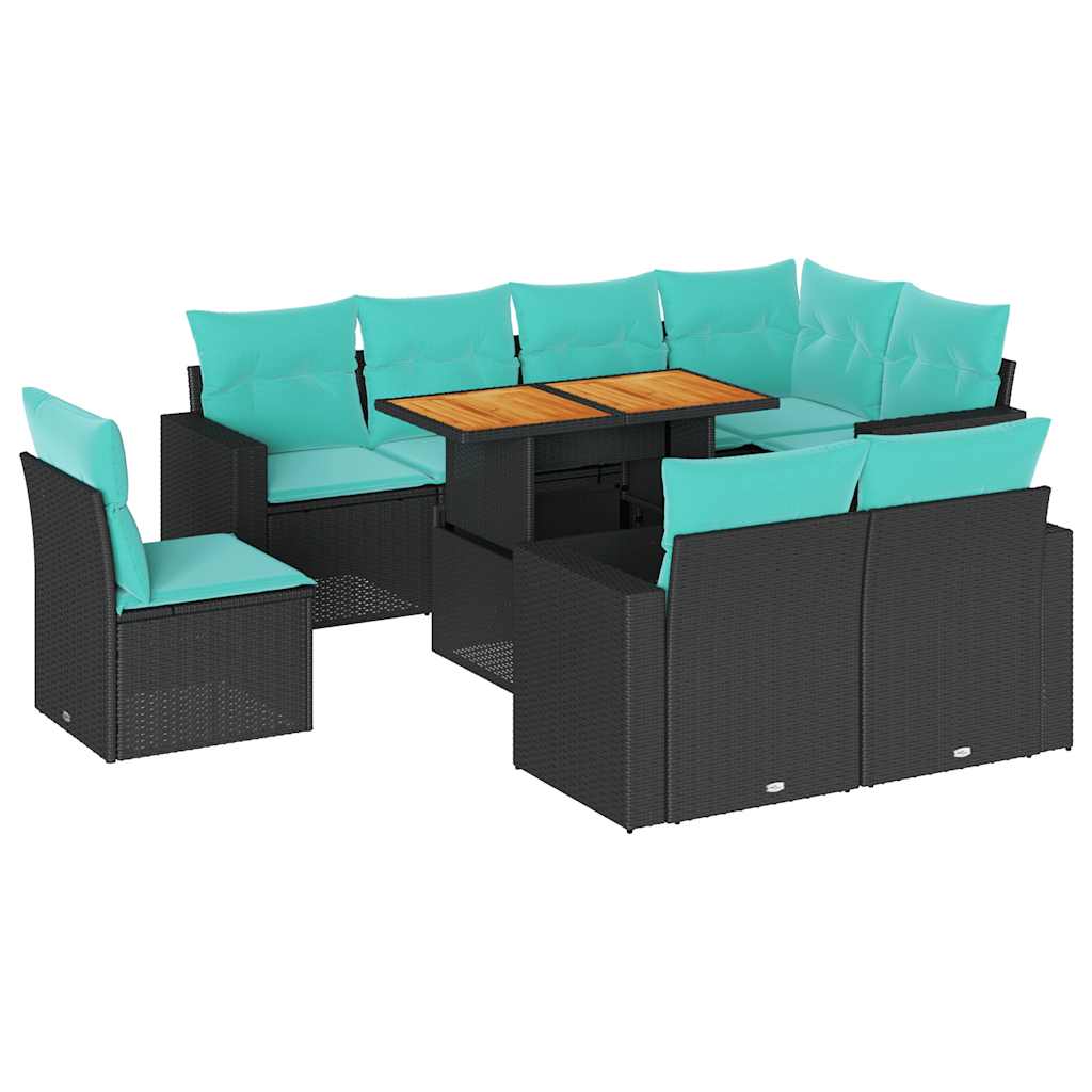 Set Divani da Giardino 9 pz con Cuscini Nero in Polyrattan 3327053