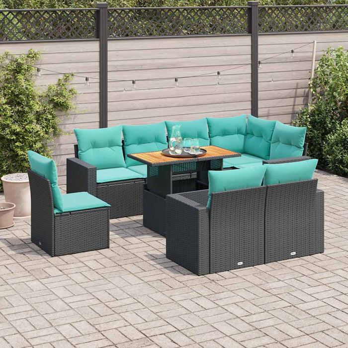 Set Divani da Giardino 9 pz con Cuscini Nero in Polyrattan 3327053