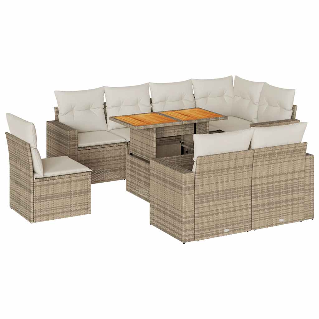 Set Divano da Giardino 9 pz con Cuscini Beige in Polyrattan 3327054