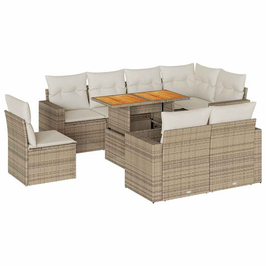 Set Divano da Giardino 9 pz con Cuscini Beige in Polyrattan 3327054