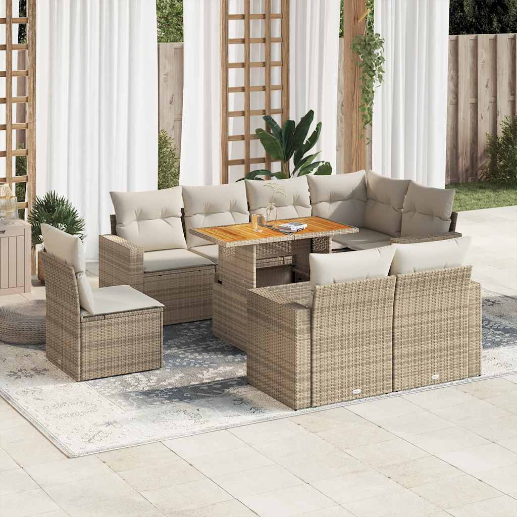 Set Divano da Giardino 9 pz con Cuscini Beige in Polyrattan 3327054