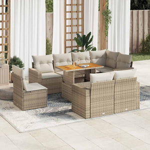 Set Divano da Giardino 9 pz con Cuscini Beige in Polyrattan 3327054