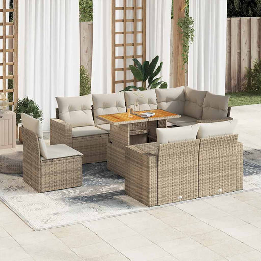 vidaXL Set Divano da Giardino 9 pz con Cuscini Beige in Polyrattan