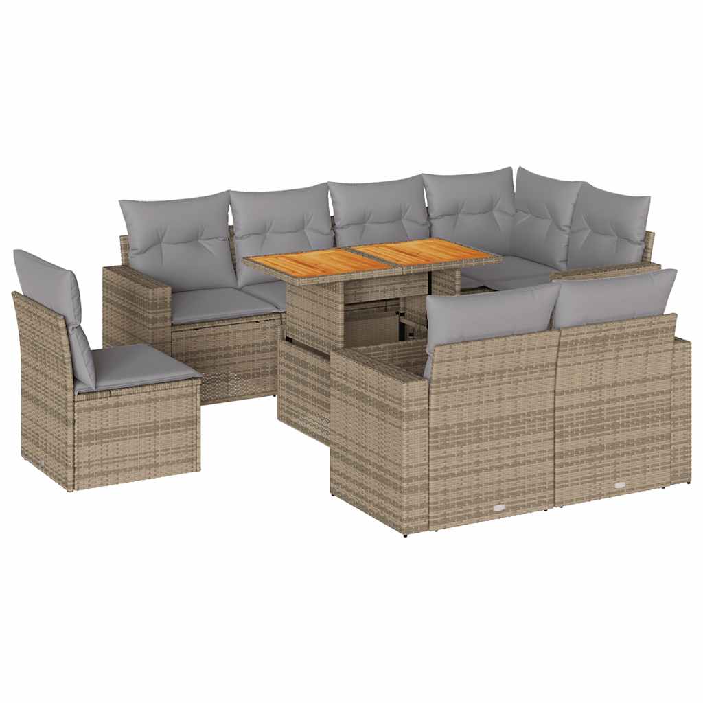 vidaXL Set Divano da Giardino 9 pz con Cuscini Beige in Polyrattan