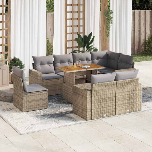 vidaXL Set Divano da Giardino 9 pz con Cuscini Beige in Polyrattan