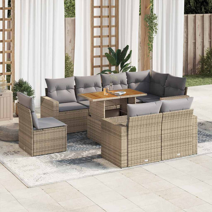 vidaXL Set Divano da Giardino 9 pz con Cuscini Beige in Polyrattan