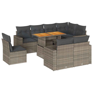 vidaXL Set Divano da Giardino 9 pz con Cuscini Grigio in Polyrattan